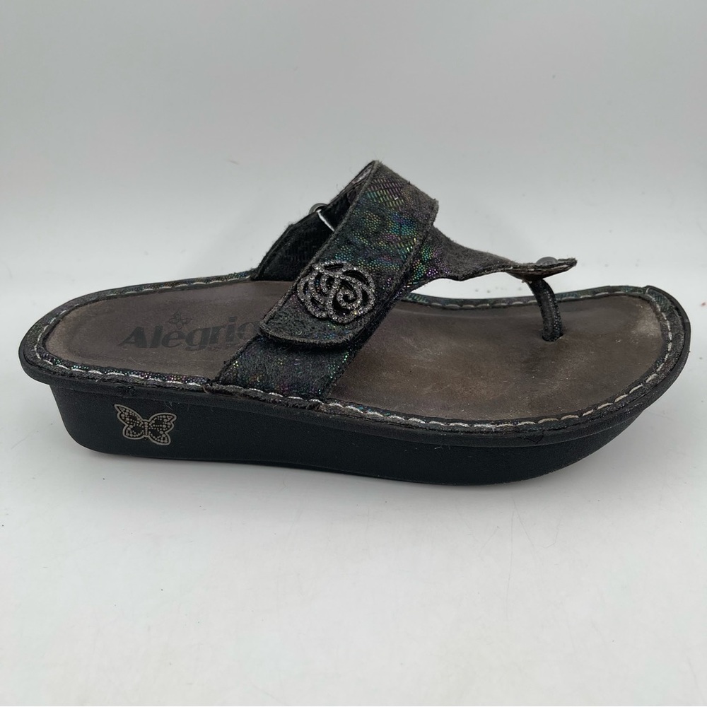 Alegria Women’s Carina Slip-On Thong Sandal Gemboree Leather Upper- Size 5-5.5